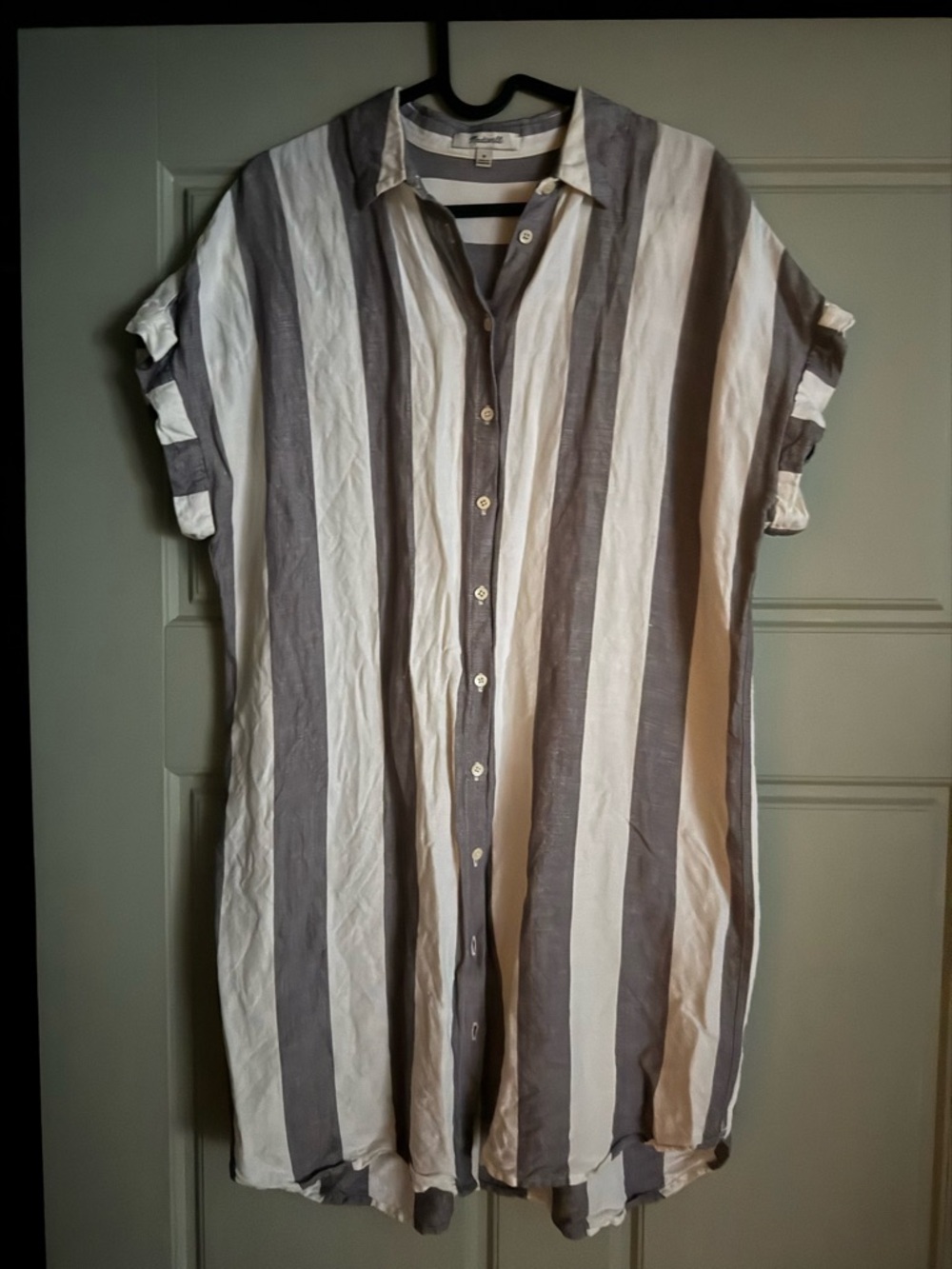 Madewell Striped Short-Sleeve Midi Shirt Dress — Gray & White